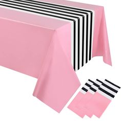 pink and black striped tablecloths with matching napkins