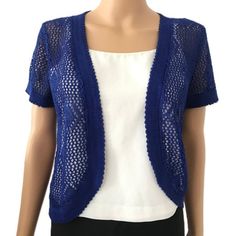 Women's Chic Knit Shrug Cardigan Color : Navy One Size Beautiful Knitting Shrug For Summer Perfectly Match Your Night Dress, Casual Wear With Sleeveless Top, Tank Top Brand New Elegant Blue Knit Cardigan, Winter Blue Shrug, Blue Pointelle Knit Cardigan, Blue Open Knit V-neck Sweater, Fitted Blue Open Knit Cardigan, Blue Open Knit Winter Cardigan, Winter Blue Open Knit Cardigan, Elegant Blue Summer Cardigan, Blue Stretch Knit Cardigan