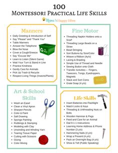 a poster with instructions on how to use montessor practical life skills