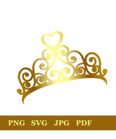 a gold tiara with hearts on it and the words png svg jpg