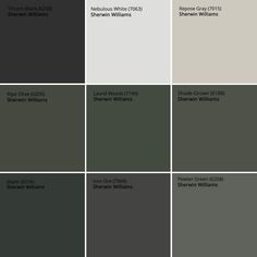 several shades of gray and green with the names of different companies in each color scheme