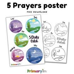 five different posters with the words 5 prayers poster on them and an image of trees,