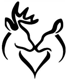 the silhouette of two deers with their heads in the shape of a heart on a white background