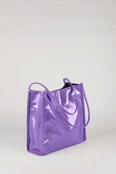 Lilac high shine PVC tote bag_1 Purple Handbags Lyst, Luxury Lavender Shoulder Bag For Everyday Use, Luxury Purple Square Shoulder Bag, Cheap Lavender Women's Bags, Luxury Purple Bags For Shopping, Cheap Handmade Purple Shoulder Bag, Cheap Playful Purple Bags, Cheap Functional Purple Bags, Luxury Iridescent Evening Bag