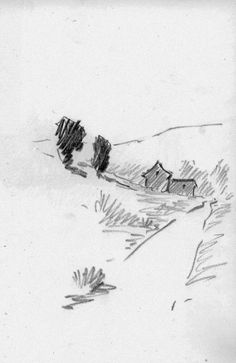 a black and white drawing of two people walking in the snow with one person falling