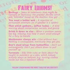 Dictionary-style text post containing Fairy idioms for Dungeons & Dragons Druid Idioms, Dnd Fairy Oc, Dnd Feywild Character, D&d Feywild, Feywilds Dnd, Fey Aesthetic Dnd, Feywild Aesthetic Dnd, Dnd Fae Character