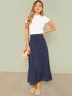 Bohemian Polka Dot Mid Waist Summer Skirt – Modernly Fashome Skirt Outfits Summer, Rok Outfit, Long Skirt Outfits, Rock Outfit, Summer Work Outfits, Church Outfits, Maxi Skirts, Summer Skirts