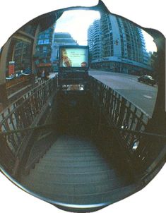 a fish eye lens view of a city street