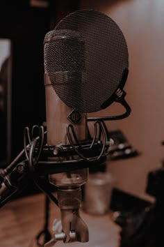 an old fashioned microphone in a recording studio