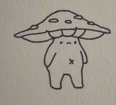 a drawing of a person with a mushroom on their head