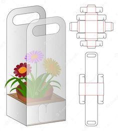 an image of a box with flowers in it and cut out the sides to be used as a planter