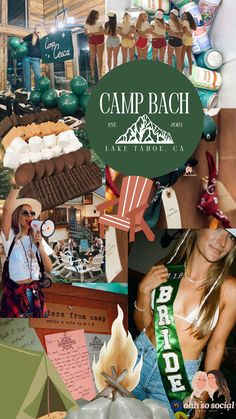 a collage of photos with the words camp bach on it and pictures of people