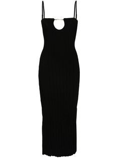 black stretch-design ribbed knit adjustable spaghetti straps gold-tone logo plaque with keyhole neckline detail ankle-length straight hem Jacquemus Dress, Midi Black Dress, Style Finder, Keyhole Neckline, Ribbed Knit Dress, Vestido Casual, Bodycon Midi, White Midi Dress, Black Rib