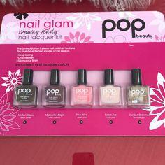 Nail Glam Pop Beauty Five Piece Kit. New In Box 6/26/18 Nail Glam, Beauty Pop, Glam Nails, Box Color, Nail Lacquer, Makeup Nails, Womens Makeup, Beauty Makeup, Black Pink