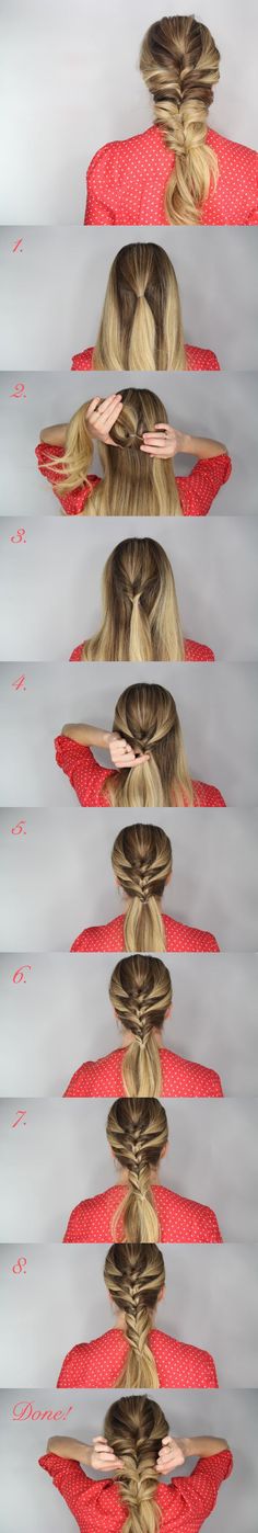 shortcut to fishtail braid Step Hairstyle, Topsy Tail, Tail Braids, Twist Braid, Hairstyle Tutorials, Braid Hairstyle, Diy Braids, Step By Step Hairstyles, Hair Tutorials Easy