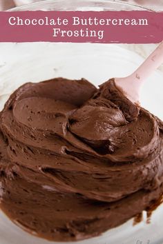 chocolate buttercream frosting in a glass bowl