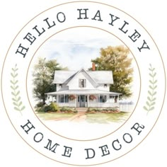 the logo for hello hayley home decor, which is painted in watercolor and ink