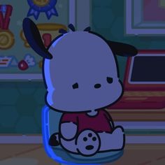 a cartoon character sitting in a chair holding a baby