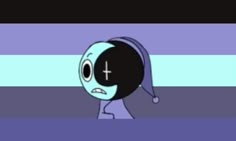 a cartoon character with headphones and a cross on his face