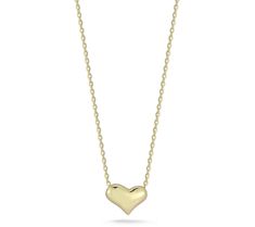 Heart of gold. Add a touch of elegance to any 'fit with the Luminosa Gold puffed heart pendant. This dainty asymmetrical heart is beautifully strung on an oval link chain, making it a perfect accessory for any occasion. From Luminosa Gold. Chain Making, Puffed Heart, Heart Of Gold, Link Chain, Heart Pendant, Jewelry Necklaces, Yellow Gold, Chain, Pendant