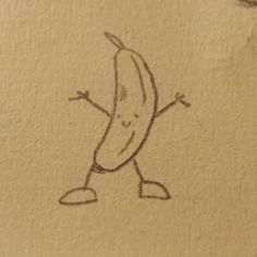 a drawing of a banana standing on one foot