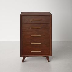 an image of a chest of drawers with gold handles on the top and bottom, against a white background