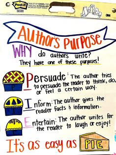 a piece of paper with writing on it that says author's purpose and other things