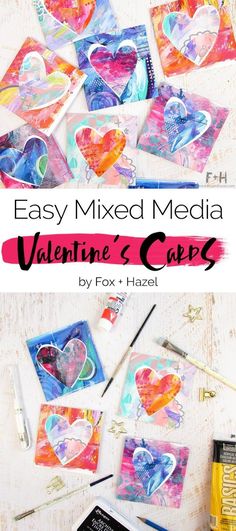 easy mixed media valentine's cards with watercolors and crayon pens