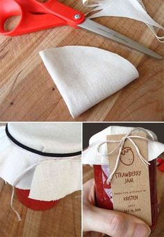 the instructions for how to make a diy gift bag with fabric and scissors are shown