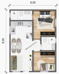 the floor plan for a small apartment with one bedroom and an attached living room area