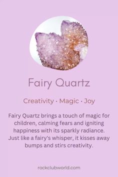 Fairy Quartz brings a touch of magic for children ~ with many healing properties and healing benefits. Rock Club World ~ crystal healing for kids! Fairy Stone Meaning, Energy Stones Crystal Healing, Crystals For Kids, Fairy Aura, Earth Medicine, Wicca Recipes, Crystal Magick, Rock People, Rock Club