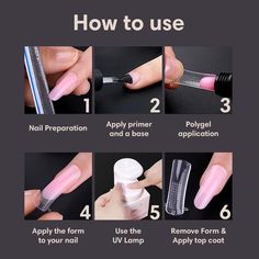 Get your nails done in 15 minutes or less - all at home! Applied in 1-2 minutes per nail and leaves behind natural looking 3 week lasting nails. How does it work? This DIY manicure kit gives you elegant, 3 weeks lasting nails. The 2023 improved polygel formula combines the durability of acrylic nails and the easy application of gel nails, while taking away all harsh and harmful chemicals. It includes 20 different nail tips, so you can get your perfect shape, no matter your nail type. 💕 Apply in Polygel Nail, Broken Nails, Nail Art At Home, Diy Techniques, Nail Type, Gel Nail Kit, Polygel Nails, Basic Nails, Manicure Kit