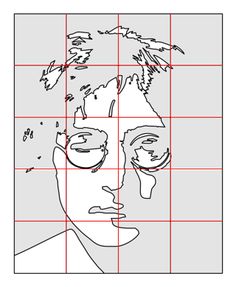 a drawing of a man's face with the grids in front of him