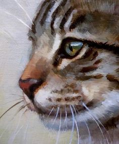 a painting of a cat with green eyes