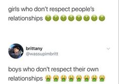 two girls who don't respect people's relationss and boys who don't respect their own relatives