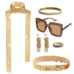 PRICES MAY VARY. ✨70s DISCO ACCESSORIES - You will receive 1 pair of disco earrings, 1 bracelet, 1 sequin scarf, 1 sequin headband, 1 sunglasses, 1 ring total 7 pcs/a set. All these accessories can be matched for your disco costume outfit. ✨HIGH QUALITY MATERIALS - Disco earrings, necklace and bracelet are made of alloy, headband is made of elastic material with sequins, lightweight and durable, not easy to fade and deform, can be used for a long time. ✨70s DISCO STYLE - The disco costume access Disco Accessories 70s, 70s Hair Disco Jewelry, 70’s Fashion Disco, 70s Accessories Jewelry Disco, Disco Jewelry 70's, 70s Disco Aesthetic, Disco Belt, 70s Earrings Disco, 70s Dress Up