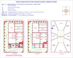 the floor plan for an apartment building with two floors and three stories, in red