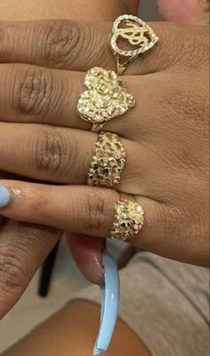 90s Rings Black Women, Birthday Pisces Nails, Gold Plated Ring, 10k Gold Jewelry, Cali Black Girls Gold Jewelry, La Gold Jewelry, Gold Jewelry On Black Women, Gold Rings Chunky, Slauson Mall Jewelry