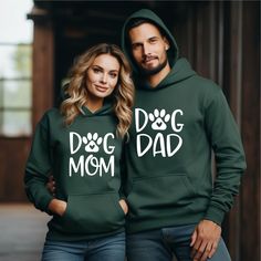 These super soft Dog Mom and Dad Dad sweatshirts are the perfect gift for Dog Parents. *Product Details* -The print method is DTG (Direct to Garment). This is ink, not vinyl. This is a vibrant, permanent print. - Pre shrunk fabric -50/50 Cotton/Polyester *Print Color* -Default print color is black or white depending on the shirt color. Other print colors are available by request. *How to Order* -These shirts are sold individually. To order a set of 2, make your selections for the first shirt, add to cart, then click back and repeat for the second shirt. Family Matching Long Sleeve Hoodie With Letter Print, Casual Dog Print Sweatshirt For Winter, Casual Winter Sweatshirt With Dog Print, Winter Cotton Sweatshirt With Dog Print, Long Sleeve Winter Sweatshirt With Dog Print, Winter Long Sleeve Sweatshirt With Dog Print, Dog Mom Sweatshirt, Soft Dog, Mom Hoodies