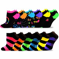 PRICES MAY VARY. 🍌 Peace Smile Love Women's Socks Lowcut No Show Ankle 12 Pairs Gift for Her Birthday Back to School Casual Dress Sock (Neon Stripes & Heel-Toe). 🍌 Try our floral design socks, rainbow, stripes, solid, neon, weather, education, monkey, and sheep animal, fish, leopard, more and more cute novelty ankle socks. 😊 novelty ankle socks. 🍌Gift for her back to college socks. These colorful socks for women and girls are classy looking for your day. Feel the differences. 🍌 Good gift id Teehee Socks, Neon Black, Stay Soft, Neon Stripes, Ankle Dress, Dressy Shoes, Ankle Socks Women, Striped Cat, Socks For Women