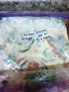 chicken broccoli alfredo low nourishment in a plastic bag