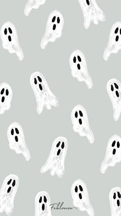 white ghost faces with black eyes on a gray background seamless halloween wallpaper pattern