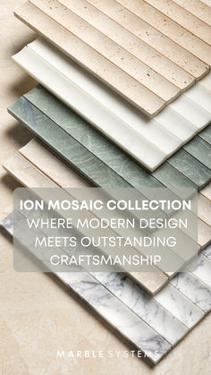 marble tiles with the words on mosaic collection where modern design meets outstanding craftsmanship