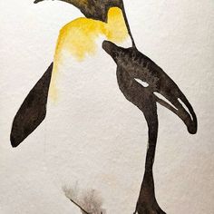 an image of a penguin painted with watercolors on white paper and black ink