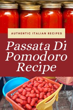 pasta di pomodoro recipe with tomatoes in the background and text overlay that reads authentic italian recipes