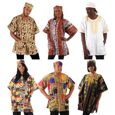 Classic style meets vibrant tradition with our African print dashiki t-shirts. These shirts are a timeless choice, easily worn with jeans for a casual look or dressed up for special events. Features: Selection of six unique dashikis, each with distinctive patterns and colors. Variety of prints, from bold African motifs to intricate designs. Made with a mix of cotton and polyester for comfort and ease. Size & Fit: Generously sized to fit up to a 56" bust and a 35" length. The assortment caters to African Motifs, Ceremonial Clothing, African Dresses, Intricate Designs, African Women, African Clothing, African Dress, African Print, Fashion Inspo Outfits