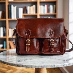 Brown Messenger Bag, Brushed Brass Hardware, Checked Fabric, Leather Work Bag, Vintage Messenger Bag, Vegetable Leather, Organized Storage, Crossbody Satchel, Large Shoulder Bags