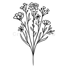 a black and white drawing of flowers