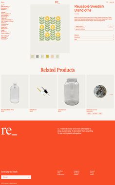 an orange and white website design with the words related products on it, including jars