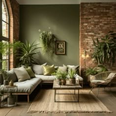 a living room filled with furniture and lots of plants